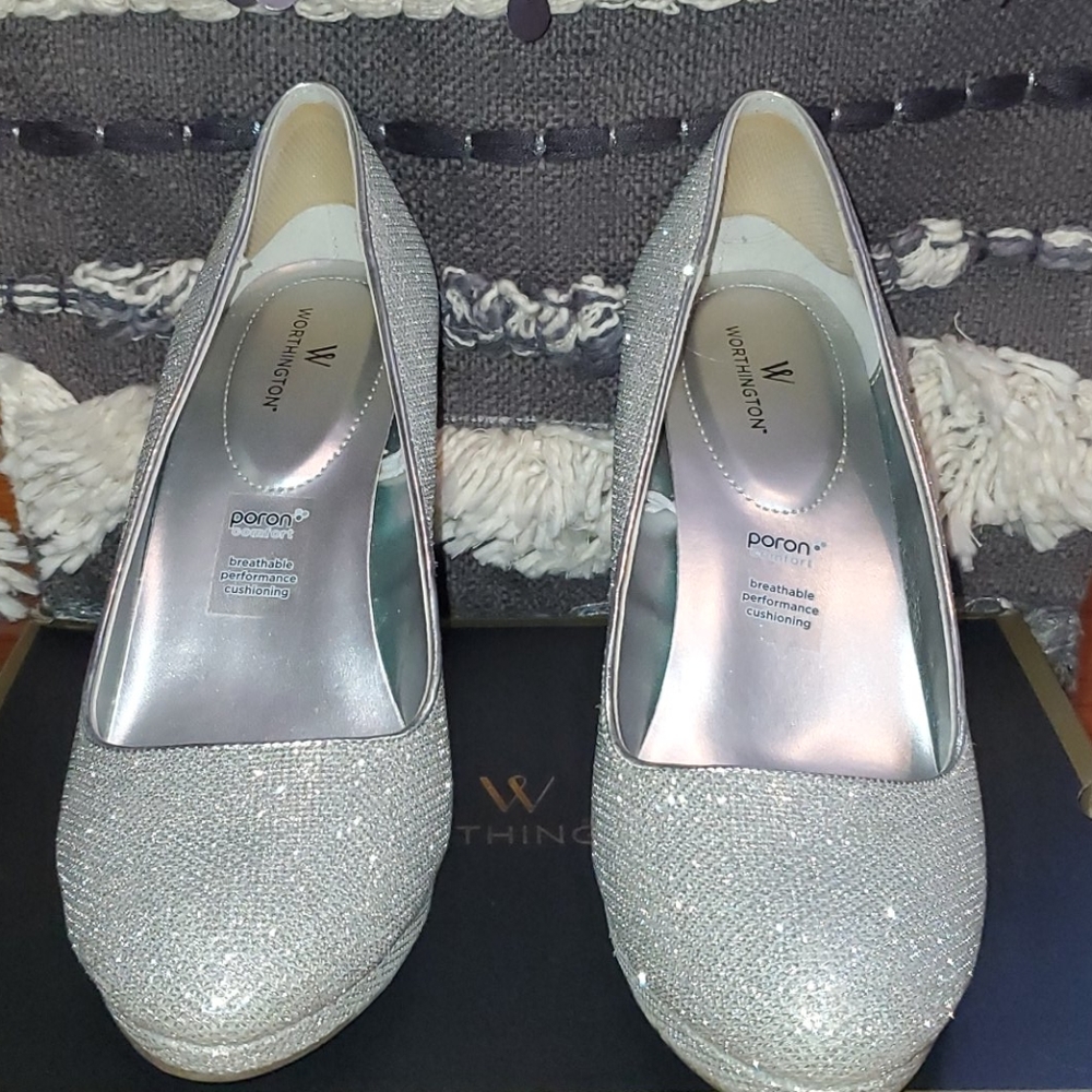 Worthington Hula Silver Glitter High Heels